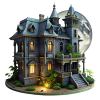 impressive rustic A dilapidated Victorian mansion with broken windows and overgrown ivy, lit by the eerie glow of the moon, in a gothic, horror style 4K png