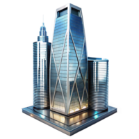 impressive classic A modern glass and steel skyscraper with sharp angles and reflective surfaces, illuminated by the bright lights of a bustling city, in a photorealistic architectural style authentic png