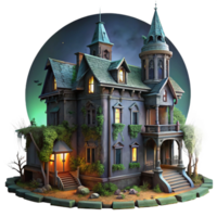 beautiful modern A dilapidated Victorian mansion with broken windows and overgrown ivy, lit by the eerie glow of the moon, in a gothic, horror style exclusive png