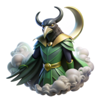 wonderful abstract A cunning Loki transforming into a raven, surrounded by swirling mists, illuminated by a sliver of moonlight, in the style of Norse mythology art high resolution png