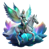 impressive traditional A radiant Valkyrie riding a winged horse through the clouds, illuminated by the aurora borealis, in the style of fantasy art premium png