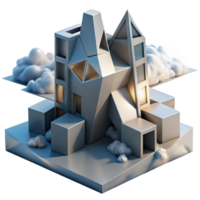 vibrant traditional A decontructivist building with fragmented shapes and distorted angles, lit by the stark light of a cloudy sky, in an abstract, architectural style authentic png