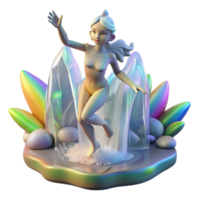 extraordinary vintage A playful nymph frolicking in a crystal-clear waterfall, illuminated by rainbows, in the style of Impressionism professional png