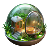 extraordinary vintage An inflatable, transparent bubble house suspended in a forest canopy, illuminated by the dappled sunlight and glowing internal lights, in a futuristic, eco-friendly style genuine png
