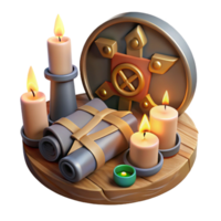 vibrant vintage A wise oracle consulting the runes, surrounded by ancient scrolls and flickering candles, in the style of medieval art original png