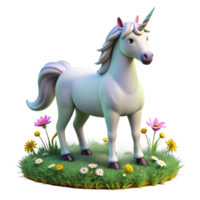 vibrant vintage A benevolent unicorn grazing in a meadow of wildflowers, illuminated by soft sunlight, in the style of a fairytale illustration original png