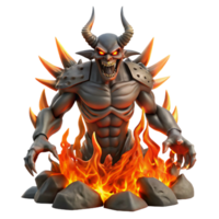 wonderful rustic A fearsome demon rising from the depths of hell, surrounded by flames and smoke, lit by the fires of the underworld, in the style of a dark fantasy painting premium png