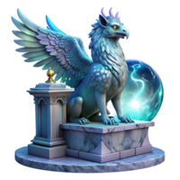 spectaculaire abstrait une majestueux griffon avec iridescent plumes, perché un haut une effritement marbre autel, illuminé par éthéré clair de lune, dans le style de une préraphaélite La peinture authentique png
