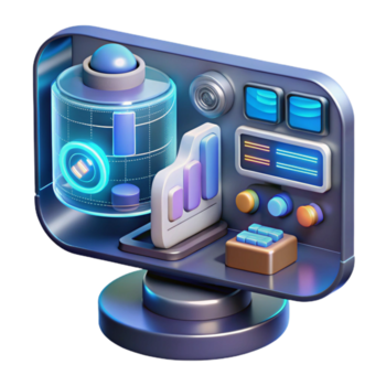 imponerande modern en närbild av en trogen dator gränssnitt, holografiska skärmar, komplex data visualiseringar, elegant design, äkta png