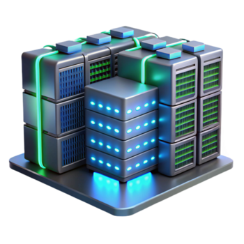 dramático minimalista un futurista servidor habitación con filas de parpadeo servidores y cables, iluminado por parpadeando azul y verde LED, datos centrar visualización estilo genuino png