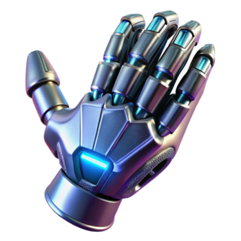 drammatico minimalista un' bionico mano Avvincente un' futuristico attrezzo, lucidato metallico finire, illuminato di un' laboratorio luce, cyberpunk personaggio design stile autentico png