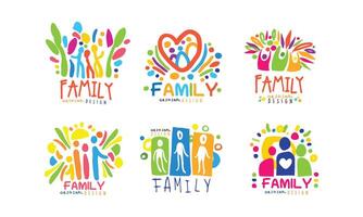 Family Labels Original Design Labels Collection, Colorful Hand Drawn Badges Illustration vector