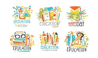 Educational and Teacher Day Labels and Badges Original Design Set vector