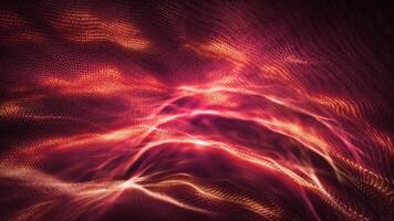 Abstract digital dynamic particle waves with light motion lights background, data flow, cyber technology. 3D rendering. loop 4k . video