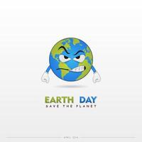 Happy Earth Day. April 22. with illustration of earth emoticon with angry expression vector