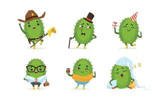 Cartoon Cactus Character Isolated on White Background Set vector