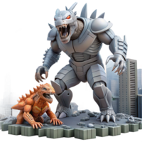 serene rustic A Giant Robot Battling a Colossal Alien high quality png