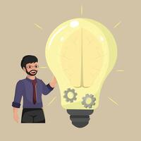 Innovative Man with a Glowing Light Bulb Brain Concept Representing Creative Thinking. vector