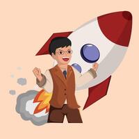 Startup Success Concept Achieving His Goals and Boosting His Startup to New Heights. vector