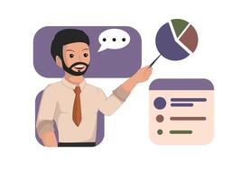Professional Businessman Presenting Data Insights and Market Analysis Using Pie Charts vector