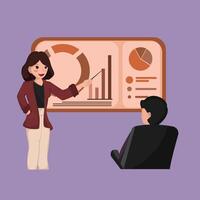 Businesswoman Presenting Data Analytics Professional Business Presentation with Graphs, Charts, and Statistics vector