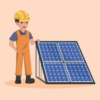 Renewable Energy Solutions a Worker Installing Solar Panels for a Sustainable Future vector