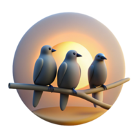 serene creative A Group of Birds Perched on a Branch original png