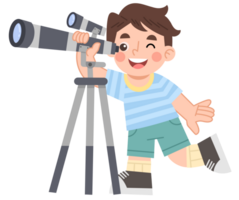Illustration of Playful Boy Using a Telescope png