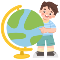 Happy Boy with a Globe Illustration png