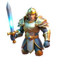magnifique rustique une courageux Chevalier dans brillant armure, maniant une embrasé épée. spectaculaire, héroïque éclairage. classique fantaisie style détaillé png