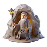 impressive vintage A Wise Old Hermit with a Staff and a premium png