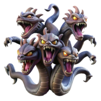 serene vintage A Fearsome Hydra with Multiple Heads original png