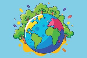 Ecology concept Earth with green trees and grass vector