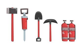 Mining Tools Set. Coal and Other Minerals Extraction Concept vector