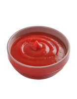 realistic 3d isometric chili sauce in red ceramic bowl, smooth and thick spicy red hot sauce, gourmet condiment, glossy texture, on isolated background png