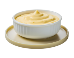 realista 3d isométrica queso salsa en blanco cerámico bol, cremoso y suave Derretido queso Cheddar aderezo, Rico a base de lácteos condimento, gastrónomo comida Adición, en aislado antecedentes png