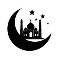 Taj Mahal Silhouette with Crescent Moon and Stars Ideal for Architecture, Landmark, and India Illustrations vector