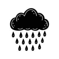 Black and White Cloud with Raindrops Icon for Weather, Rain, and Meteorology vector