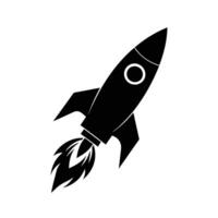Sleek Black and White Rocket Icon for Space, Technology, and Exploration Design vector