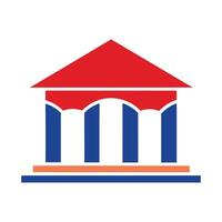 Red and Blue Government Building Icon with Columns for Institutions, Law, and Architecture vector
