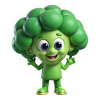 3D Render Broccoli Mascot Character isolated on transparent background png