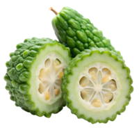 Closeup of Two Halved Bitter Melons Showing Seeds and Pulp isolated on transparent background png