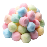 A Pile of Pastel Colored Cotton Balls Soft Fluffy and Sweet isolated on transparent background png