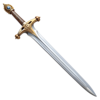 A magnificent ornate sword with a jeweled pommel and gold accents a fantasy weapon of power and elegance isolated on transparent background png