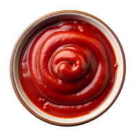 Overhead View of a Bowl of Swirled Tomato Ketchup isolated on transparent background png