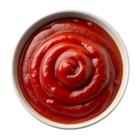 A Swirled Portion of Ketchup in a Small White Bowl Overhead Shot isolated on transparent background png