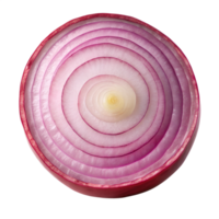 A perfectly cross sectioned red onion showing concentric rings of vibrant color and texture isolated on transparent background png