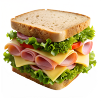 Delicious Ham and Cheese Sandwich with Lettuce and Tomato on Wheat Bread isolated on transparent background png