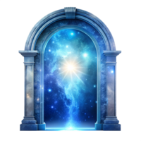 A majestic stone archway gateway to a vibrant nebula cosmic scene isolated on transparent background png