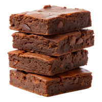 A Stack of Four Delicious Chocolate Brownies with Chocolate Chips isolated on transparent background png